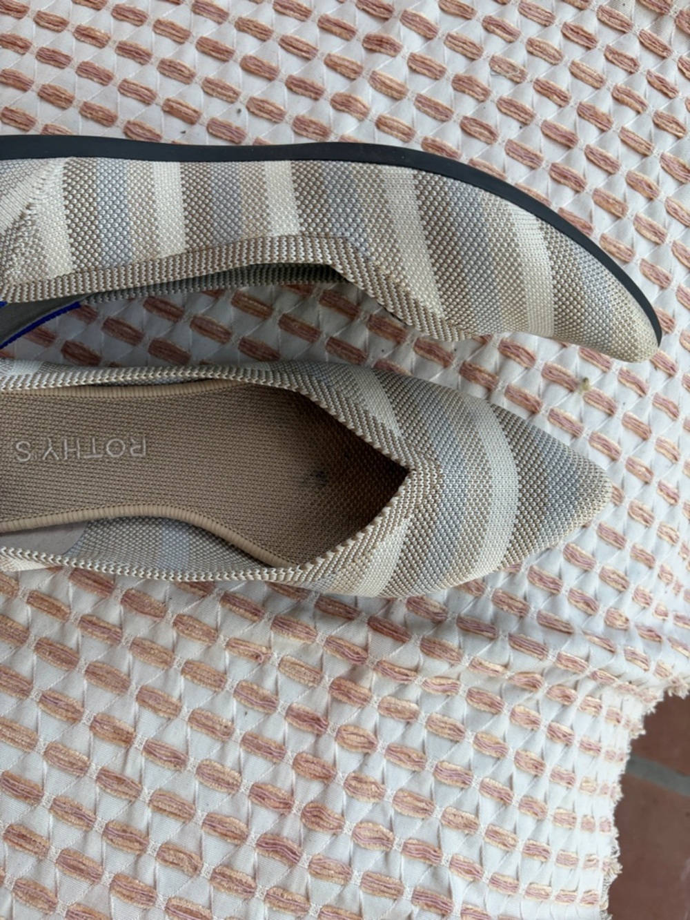 Rothy's Beige and Cream Striped Pointed Flat